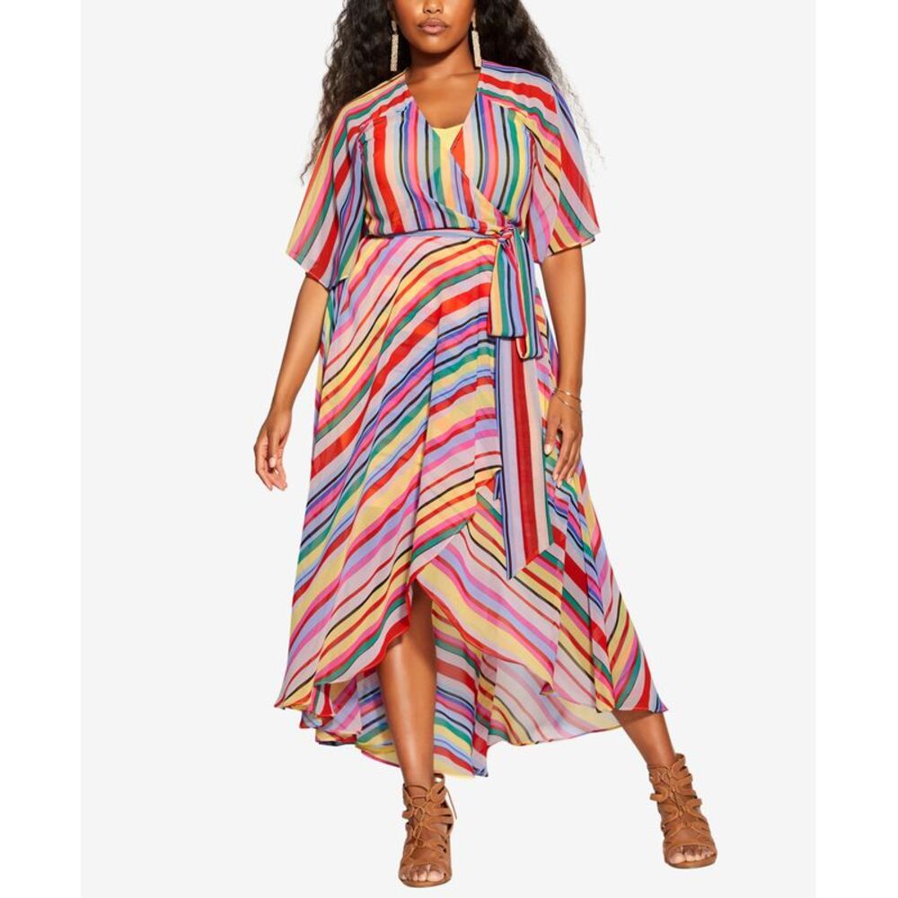 City Chic Trendy Plus Size Rainbow Deep V Neck Maxi Dress
